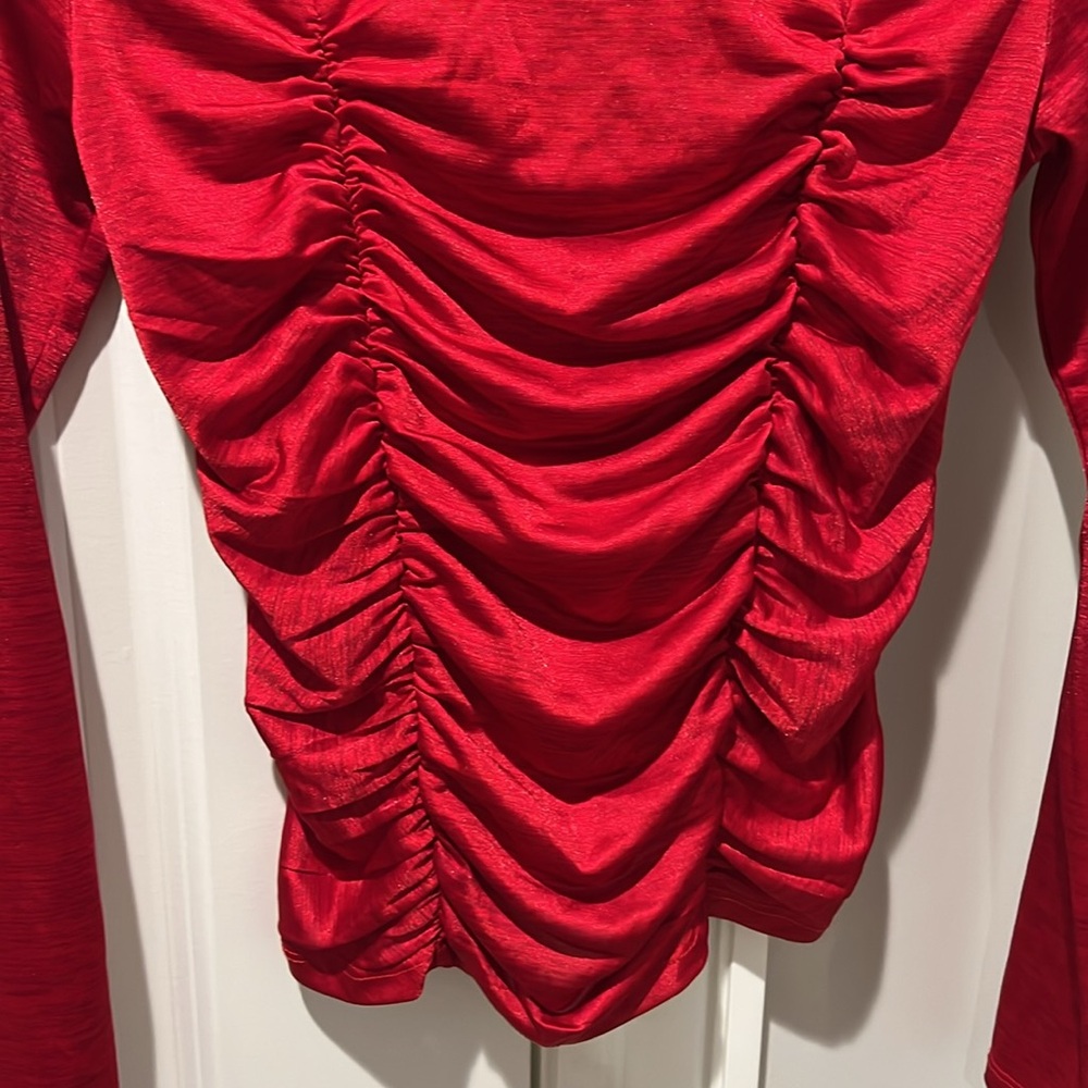 Guess Vibrant Red Ruched Blouse - Picture 3 of 5